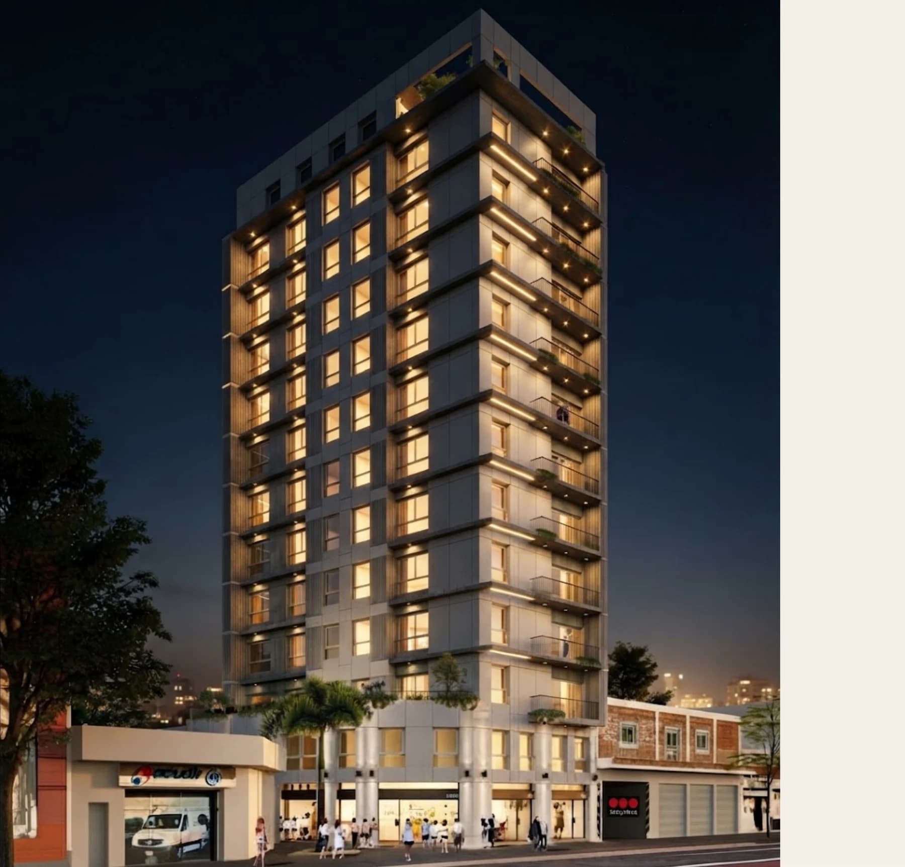 Render nocturno ilustrativo de Av. Mitre 2959